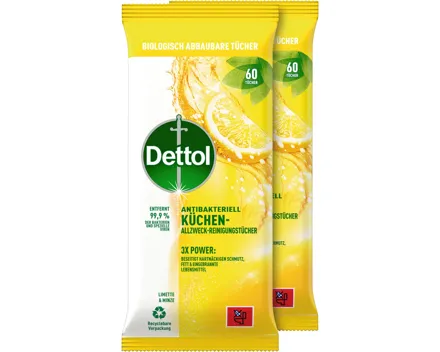 Dettol Allzwecktücher Limette + Minze 2 x 60 Tücher