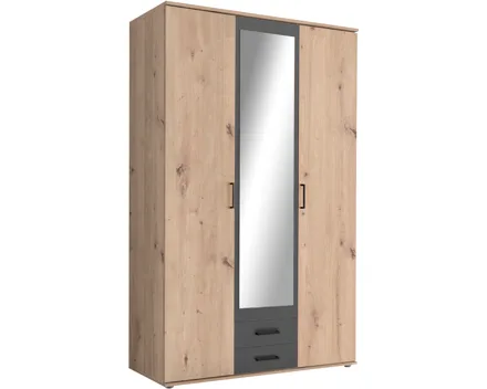 Drehtürenschrank Chicago Melamin Dekor Artisan/Anthrazit 120 x 197 x 54 cm, mit Spiegel