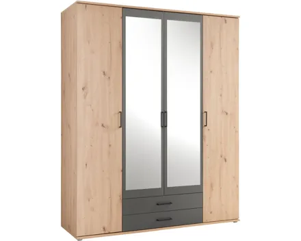 Drehtürenschrank Chicago Melamin Dekor Artisan/Anthrazit 160 x 97 x 54 cm, mit Spiegel