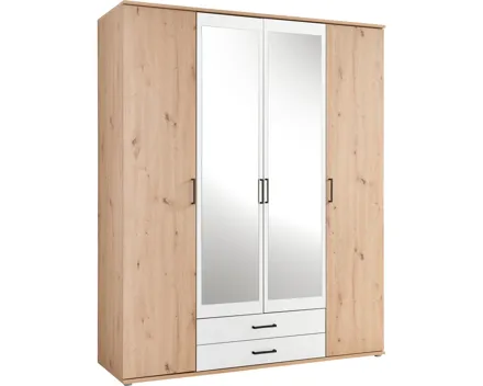 Drehtürenschrank Chicago Melamin Dekor Artisan/Weiss 160 x 97 x 54 cm, mit Spiegel
