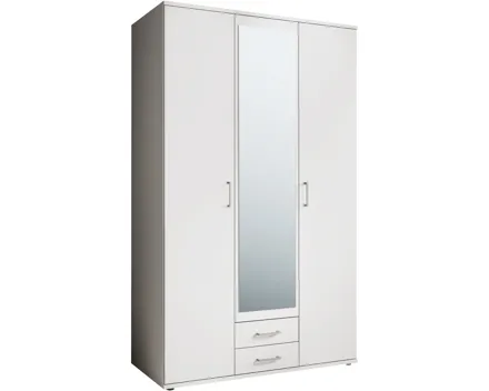 Drehtürenschrank Karl Melamin weiss 120 x 197 x 54 cm, mit Spiegel