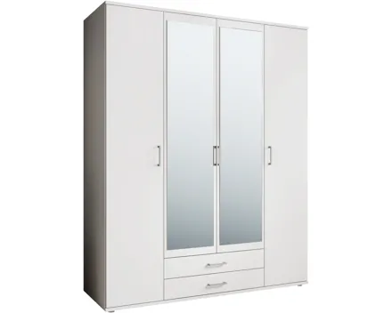 Drehtürenschrank Karl Melamin weiss 160 x 197 x 54 cm, mit Spiegel