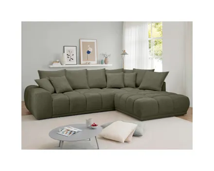 Ecksofa Bella Recamiere Chenillestoff green, Recamiere rechts