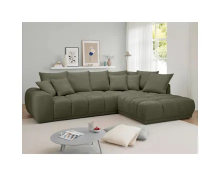 Ecksofa Bella Recamiere Chenillestoff green, Recamiere rechts