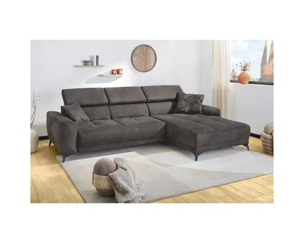 Ecksofa Drifter Microfaser Dunkelbraun mit elektrischer Sitztiefenverstellung