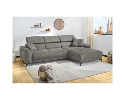 Ecksofa Drifter Microfaser Hellgrau mit elektrischer Sitztiefenverstellung