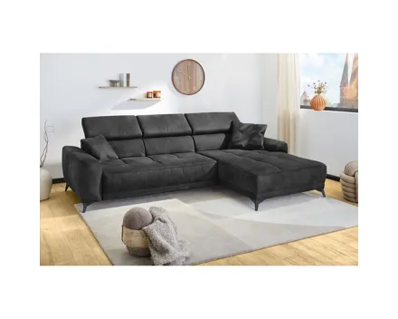 Ecksofa Drifter Microfaser Schwarz mit elektrischer Sitztiefenverstellung