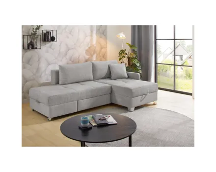 Ecksofa Giro Stoff Chenille grau mit Dreh-Schwenk-Ottomane