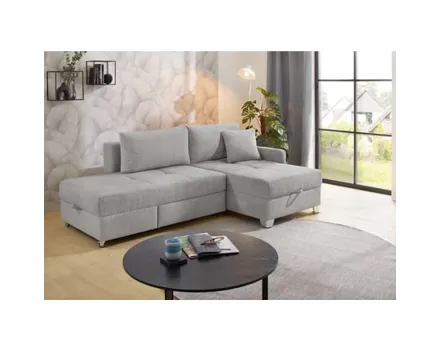 Ecksofa Giro Stoff Chenille grau mit Dreh-Schwenk-Ottomane