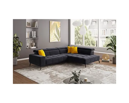 Ecksofa Jamba Stoff schwarz, Ottomane rechts