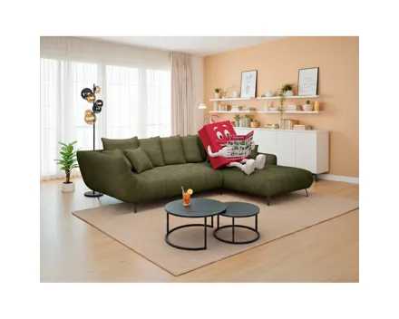 Ecksofa Joya Boucléstoff grün Recamiere rechts