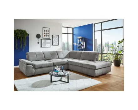 Ecksofa Paderborn Stoff grau, Ottomane rechts