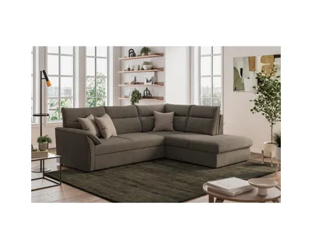 Ecksofa Primo Stoff braun, Ottomane rechts mit Funktion
