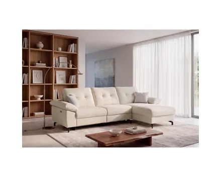 Ecksofa Raphael Stoff beige elektrische Relaxfunktion Ottomane rechts