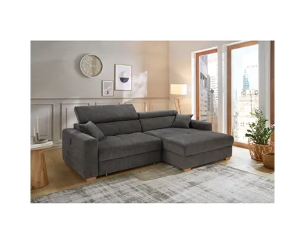 Ecksofa Track Stoff anthrazit mit elektrischer Vorziehbank