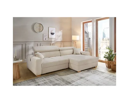 Ecksofa Track Stoff beige mit elektrischer Vorziehbank