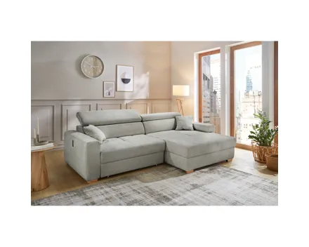 Ecksofa Track Stoff grau mit elektrischer Vorziehbank