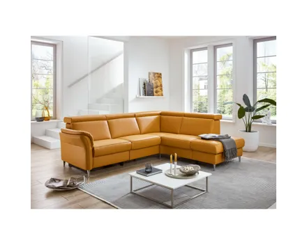 Ecksofa Trier Leder Torro curry, Anstellhocker rechts