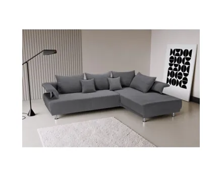 Ecksofa Vanja Stoff Onega grau, Recamière rechts, 4 Rücken- und 2 Zierkissen