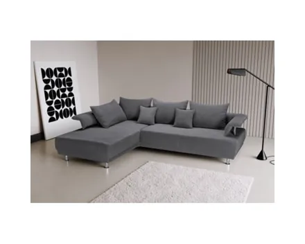 Ecksofa Vanja Stoff Punktcord grau, Recamière links, 4 Rücken- und 2 Zierkissen