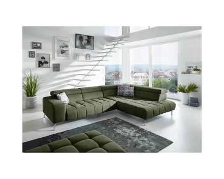 Ecksofa Viola Stoff moos, mit Funktionen, Ottomane rechts