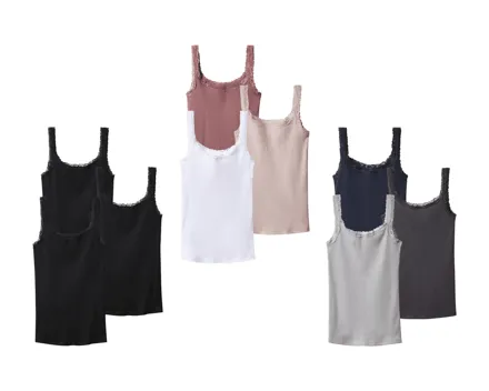 Esmara Gerippte Tops mit Spitze, 3er-Set