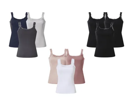 Esmara Gerippte Tops mit Spitze, 3er-Set