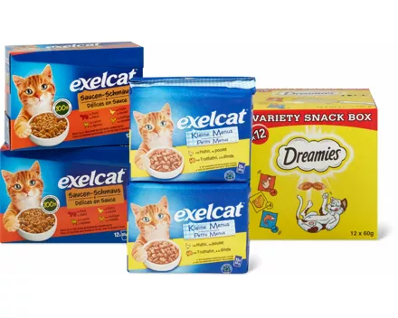 Exelcat-Katzenfutter und Dreamies-Varietätenbox