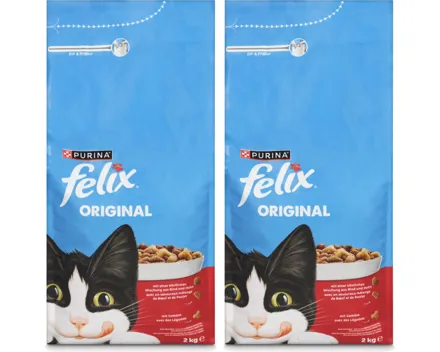 Felix Original Trocken Katzenfutter Fleisch 2x 2000g