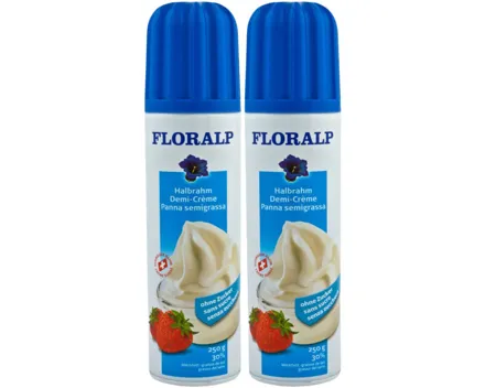 Floralp Schlagrahm Halbrahm Dose ohne Zuckerzusatz 30% Milchfett UHT 2x 250g