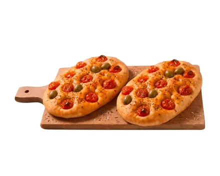 Focaccia mit Tomaten und Oliven