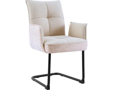 Freischwingerstuhl mit Armlehne Lukas Kunstlederoptik/Stoff beige, Gestell Metall schwarz