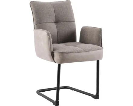 Freischwingerstuhl mit Armlehnen Lukas Kunstlederoptik/Stoff grau, Gestell Metall schwarz