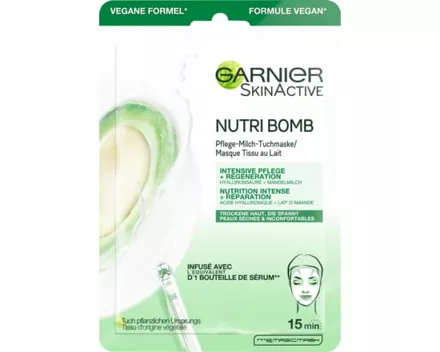 Garnier SkinActive Nutri Bomb Pflege-Milch-Tuchmaske Mandelmilch & Hyaluronsäure