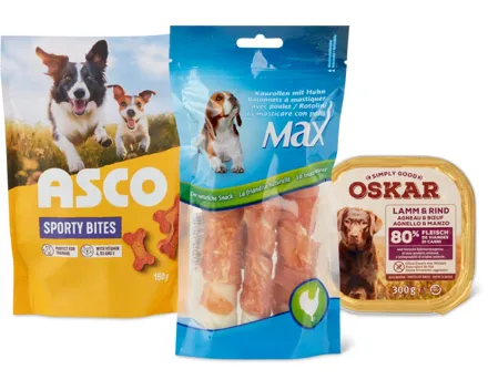 Gesamte Max-, Oskar- und Asco-Hundefutter-Sortiment