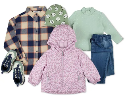 Gesamtes Baby- und Kinderbekleidungs-Sortiment sowie Kinderschuhe und -accessoires
