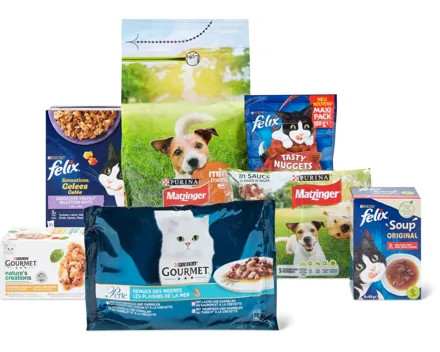 Gesamtes Felix-, Gourmet- und Matzinger-Tierfutter-Sortiment