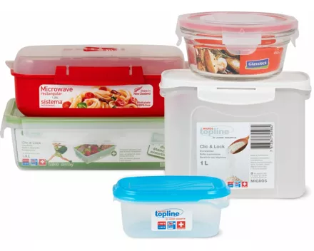 Gesamtes Migros Topline-, Fresh-, Sistema-, Glasslock- und Cuitisan Candl-Sortiment