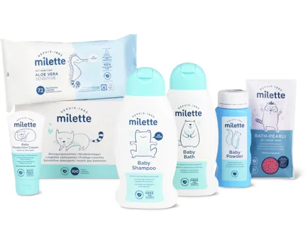 Gesamtes Milette-Babypflege- und -Waschmittel-Sortiment