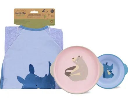 Gesamtes Milette-Geschirr- und -Lätzchen-Sortiment