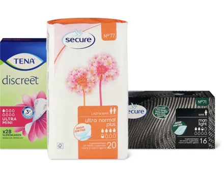 Gesamtes Secure- und Tena-Sortiment