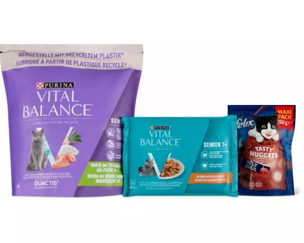 Gesamtes Vital Balance Katzenfutter- und Felix Snacks-Sortiment