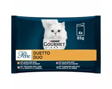 GOURMET Perle Duetto, nasses Alleinfuttermittel für ausgewachsene Katzen, 85g Portionsbeutel