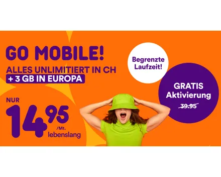 Gratis Aktivierung bei GoMo (CHF 39.95 geschenkt)
