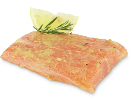 Grill mi Lachsschwanzfilet mit Honig-Senf-Marinade, ASC