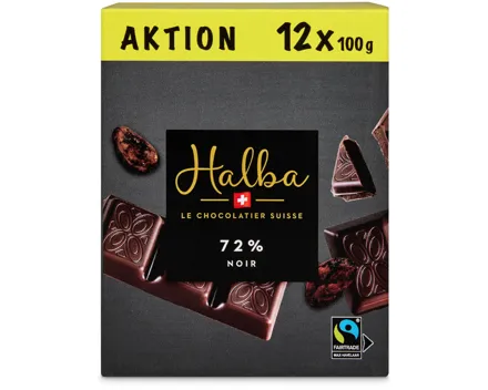 Halba Tafelschokolade Noir 72% 12x100g