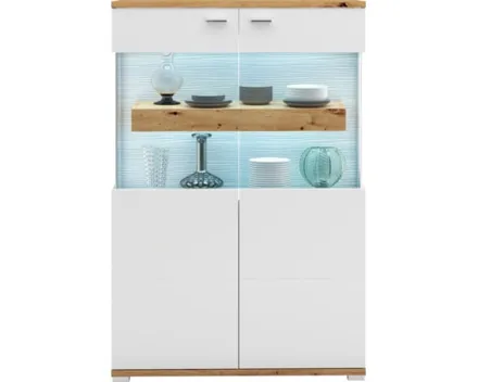 Highboard Corso Melamin weiss Artisan 90 x 135 x 37 cm, inkl. LED