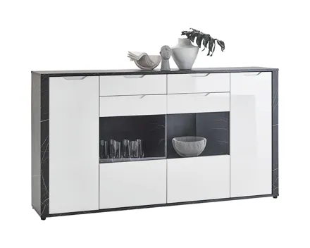Highboard Kos MDF Marmor schwarz weiss 200 x 109 x 40 cm