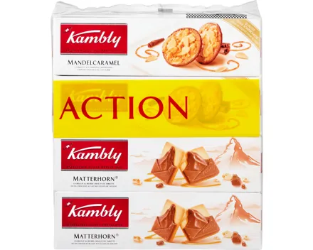 Kambly Biscuits Mandelcaramel und Matterhorn