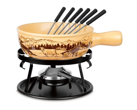 Käsefondue-Set Kuh Keramik beige 9 Stück